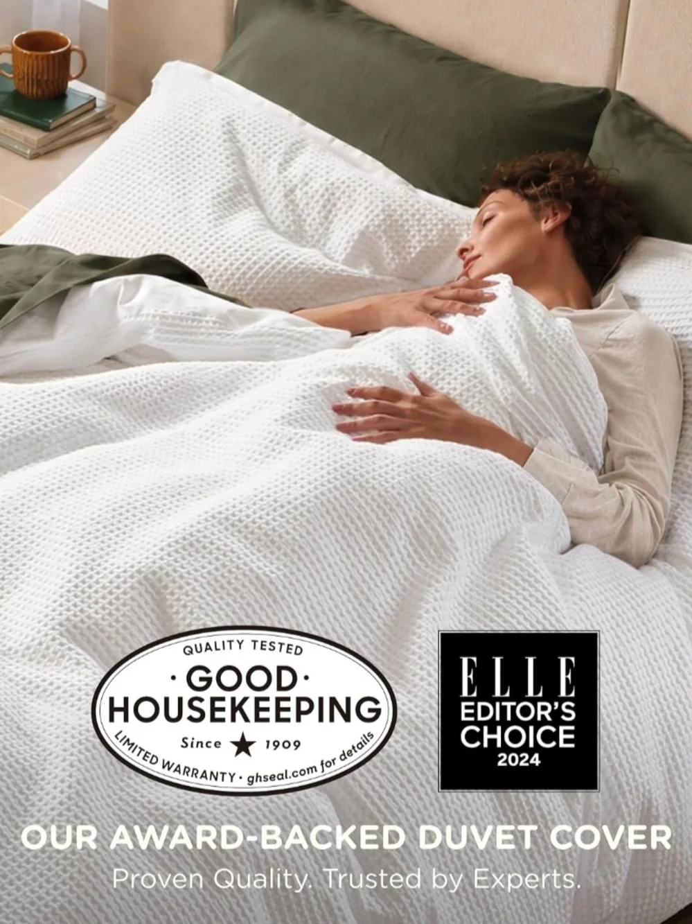 King Size White Waffle-Texture Duvet Cover 3 Pcs Set New